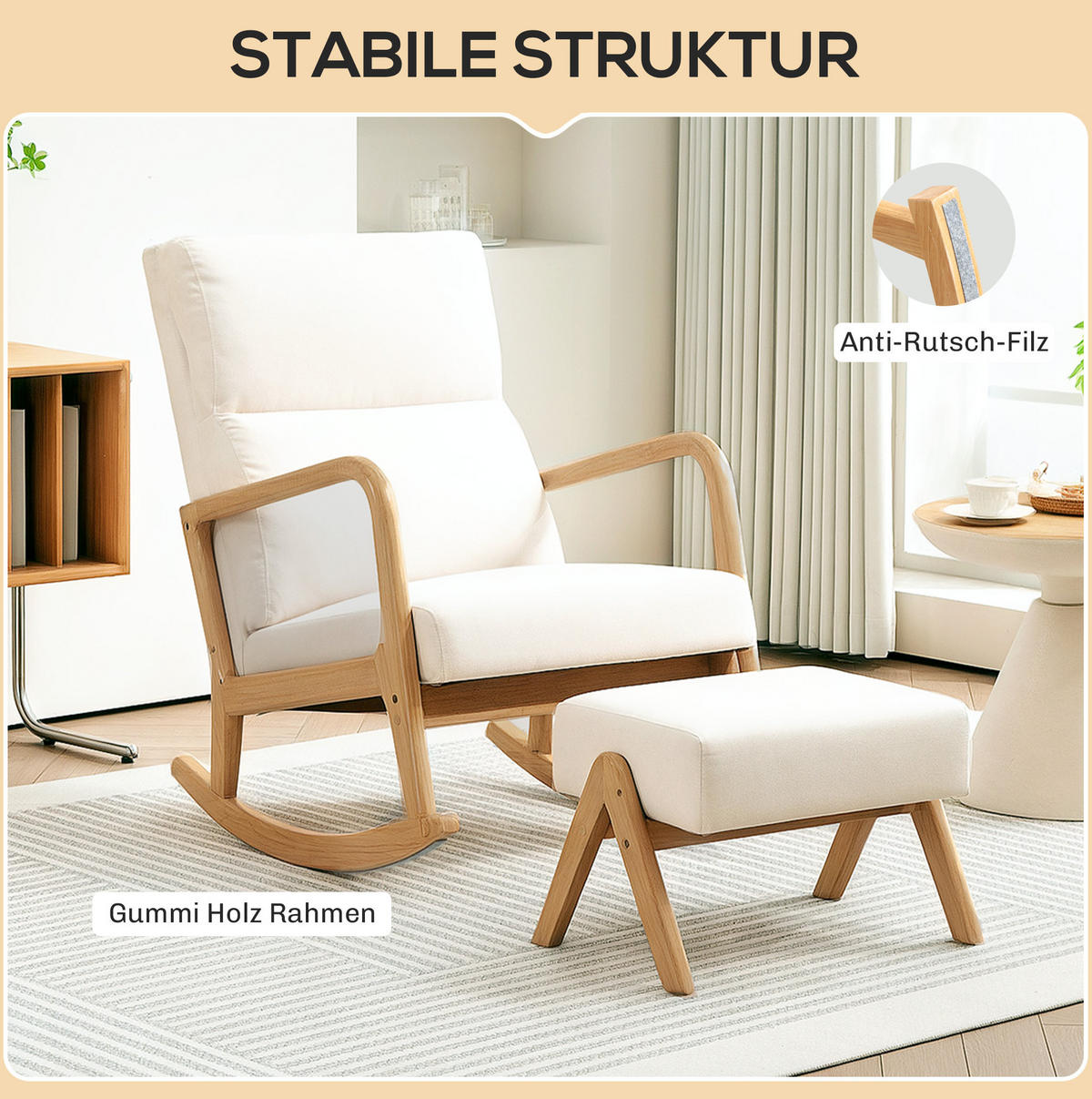 SCHAUKELSTUHL 65/96/94,5 cm cremeweiß aus Polyester mit Hocker - Creme, Textil (65/94.5/96cm) - OKWISH