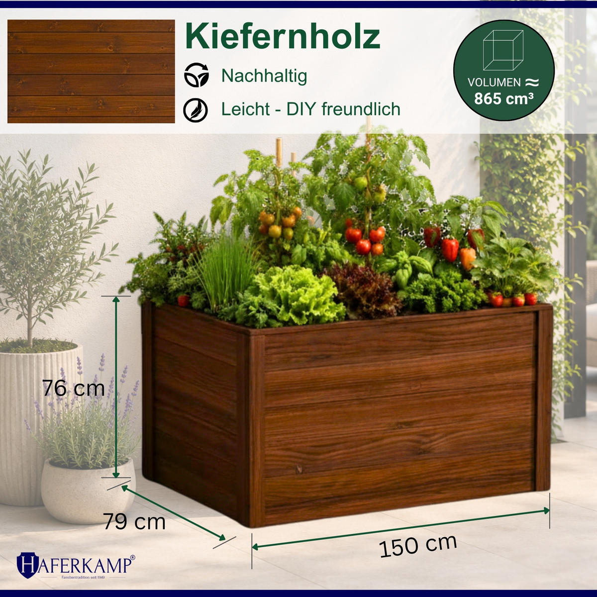 HOCHBEET HARZ aus Holz mit Schutzfolie 76x150x79 cm Außenbereich Braun Holz - Braun, Holz (150/76/79cm)