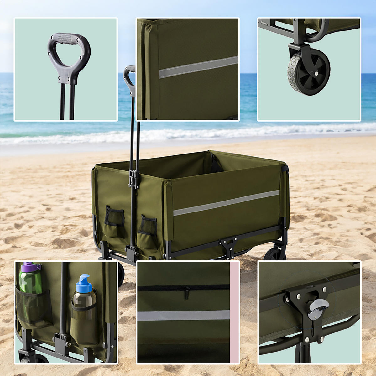 TRANSPORTVAGN Grön hopfällbar regnskydd 120 l - Mörkgrön, Textil/Metall (50/97/76cm) - Relaxdays