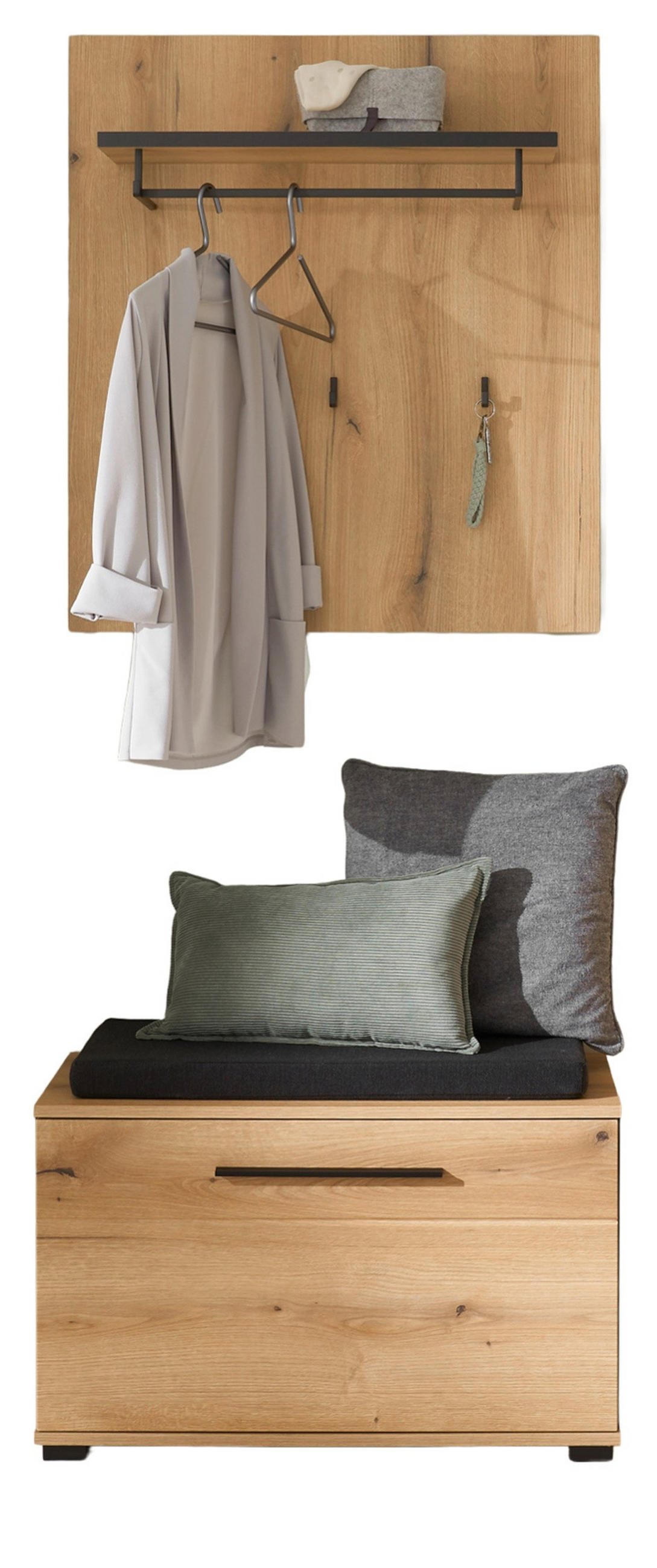 GARDEROBEN-SET 3-teilig Evoke Eiche 80 cm, Kombination mit Stauraum - Eichefarben/Dunkelgrau, Holzwerkstoff/Kunststoff (80/200/40cm) - Furn.Design