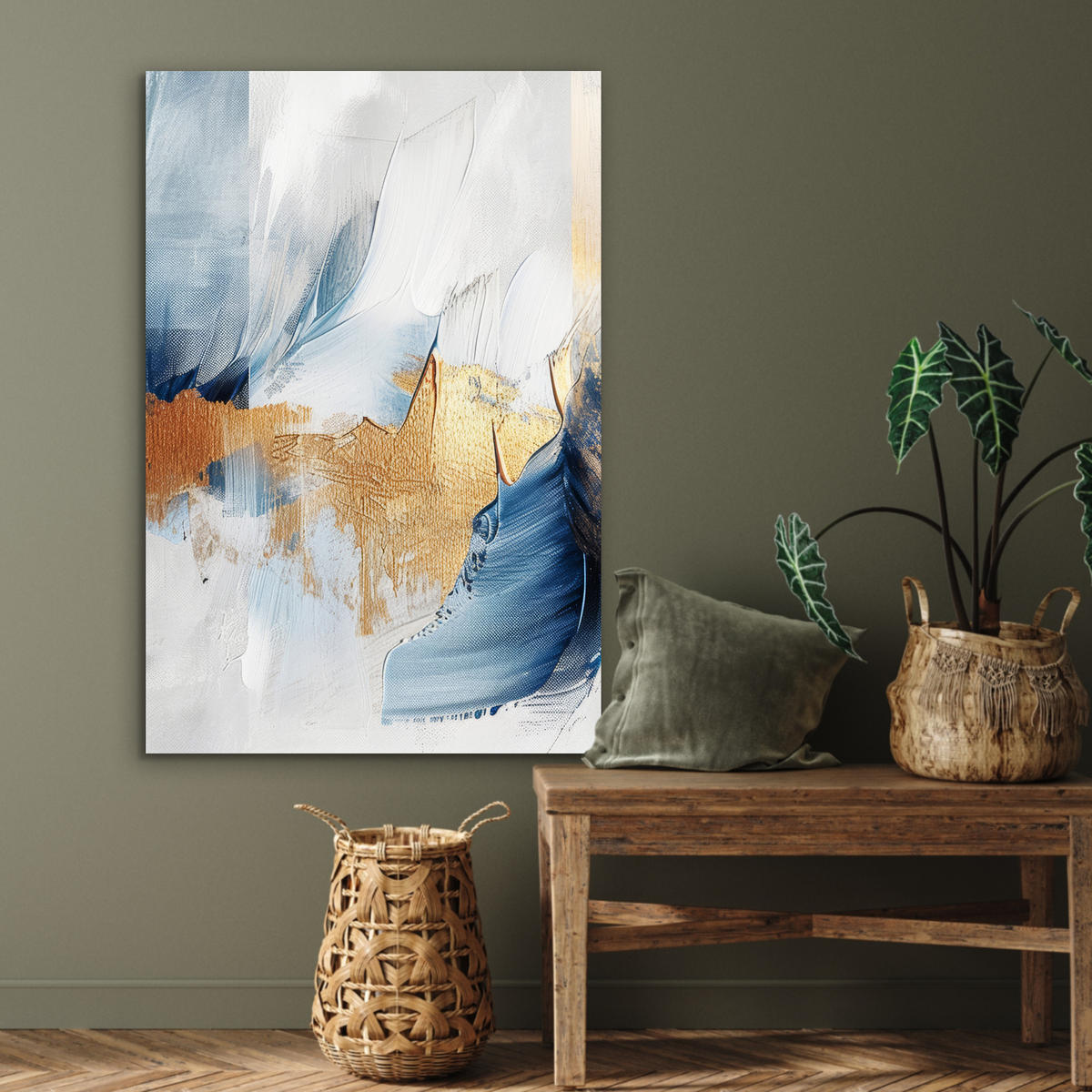METALLBILD Gold - Blau - Aquarell - Kunst - Modern 60x90 cm - Hellblau, Metall (60/90cm) - MuchoWow