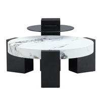 COUCHTISCH zweiteilig Marmoroptik MDF Tischplatte L-förmige Beine Schwarz-Weiß flexibel kombinierbar - Schwarz/Weiß, Glas/Holzwerkstoff (61/61/30cm) - EVRYAE
