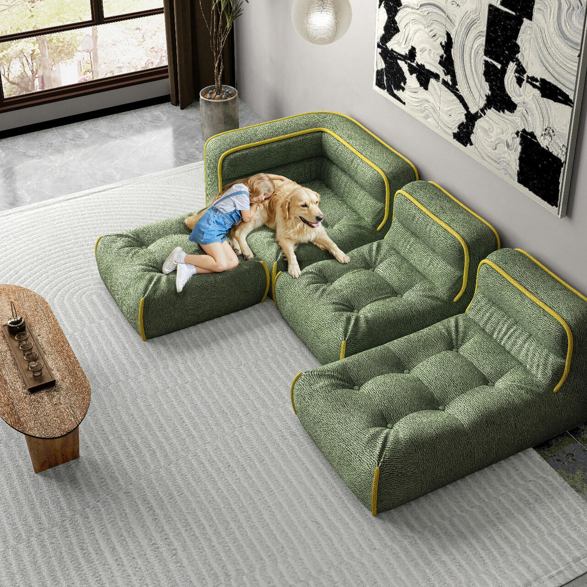 MODULARES Sofa in Grün - Grün, Textil (262/72/142cm) - Vercart