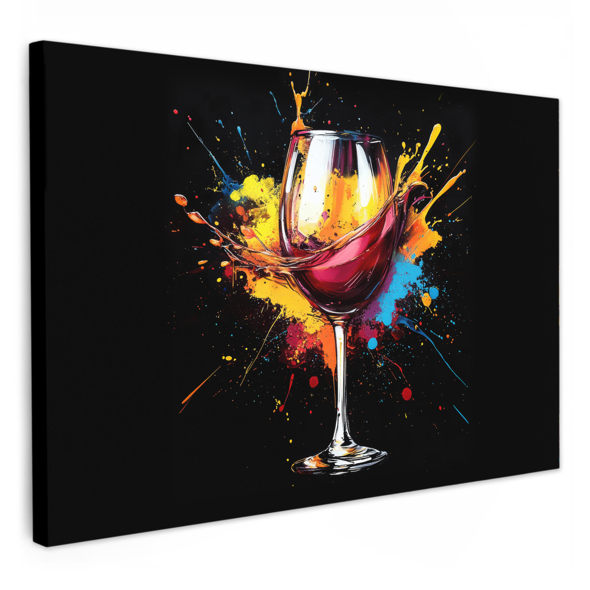 LEINWANDBILD Wein - Glas - Graffiti - Getränk - Rot - Farbe Wohnzimmer 120x80 cm - Weinrot, Textil (120/80cm) - MuchoWow