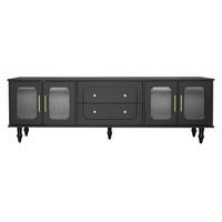 TV-SCHRANK 175/38/55,5 cm schwarz mit geriffelten Glastüren und goldenen Griffen - Schwarz, Holzwerkstoff (175/55.5/38cm) - OKWISH