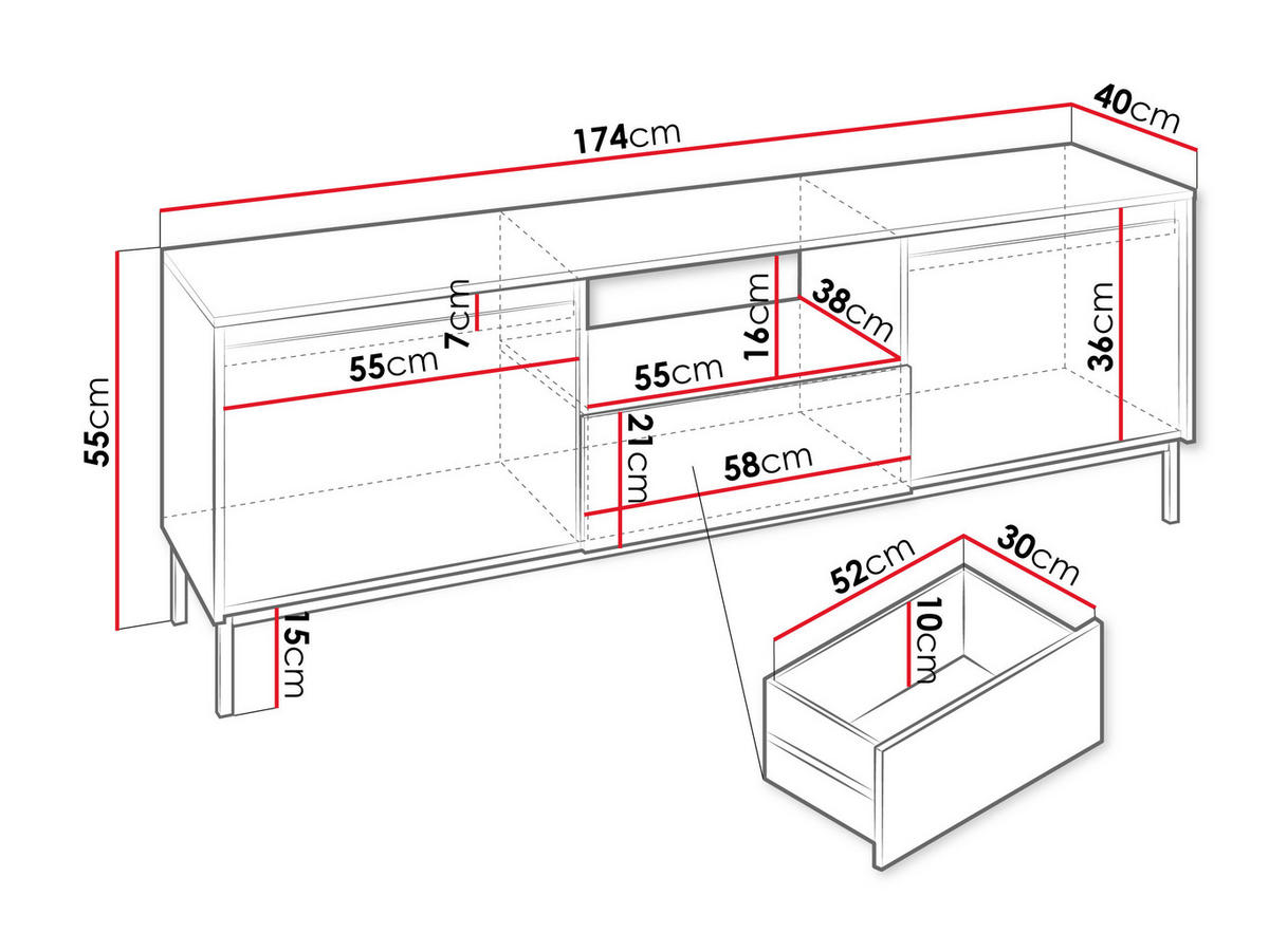 TV-ELEMENT Ozmi 2K1SZ - Kaschmir/Schwarz, Holzwerkstoff/Metall (174/55/40cm) - MIRJAN24