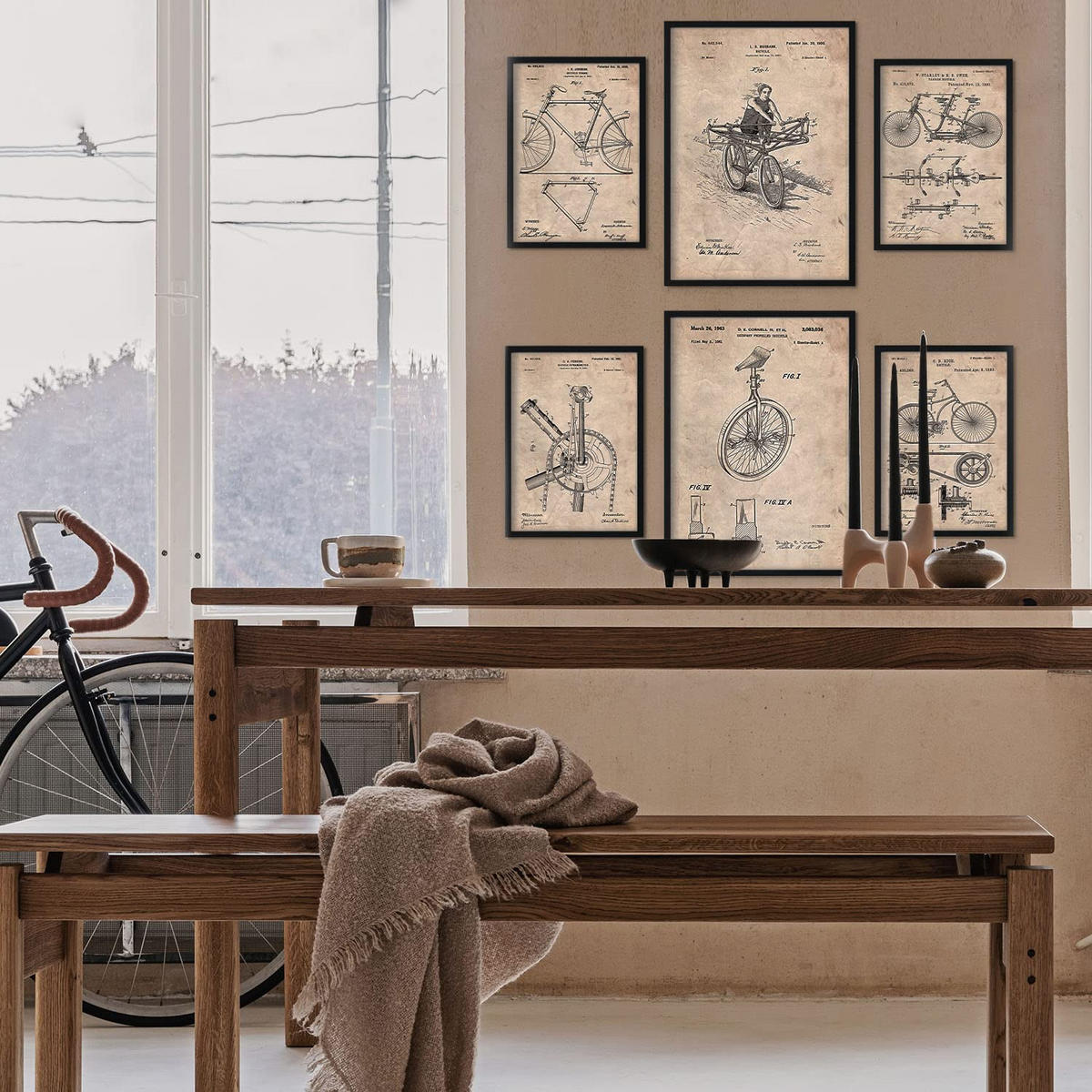 POSTER Set Mit 6 Plakaten Mit Fahrrad Patenten Im Vintage Stil A3 & A4 Weißer Rahmen - Weiß, Papier (29/3cm) - Nacnic