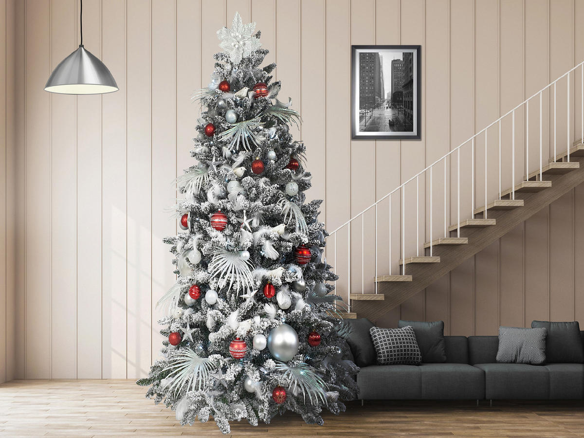LAALU WEIHNACHTSBAUM geschmückt künstlich mit 213 Stk Kugeln POLAR RED 300 cm mit Metallständer - Weiß, Kunststoff (300cm) - LAALU