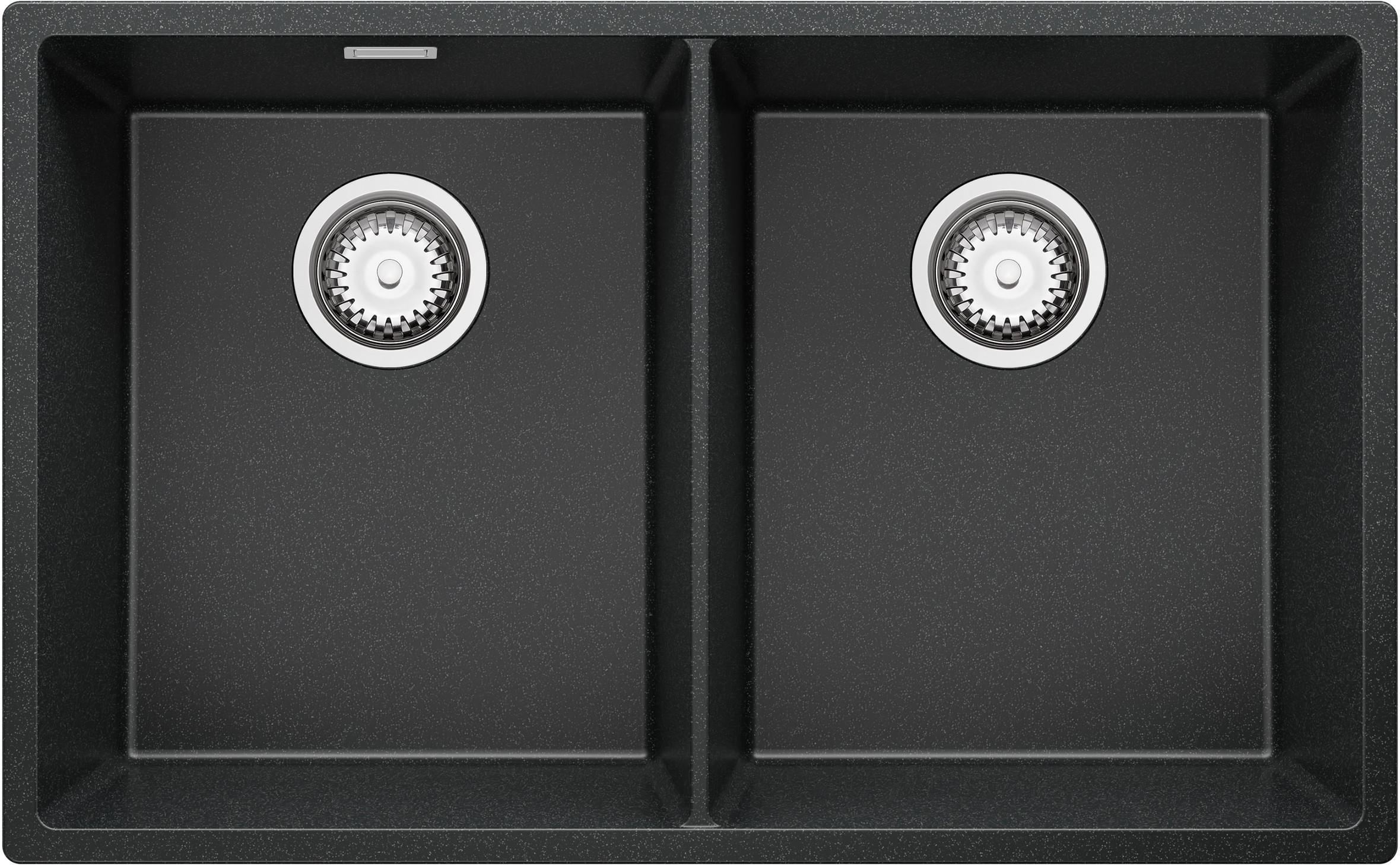 SPÜLBECKEN London Slim Twin, 2-er set Anthrazit 76/47 cm 2 Becken + Ablauf-Set ab 80er Unterschrank - Chromfarben/Anthrazit, Kunststoff (76/20/47cm) - Primagran