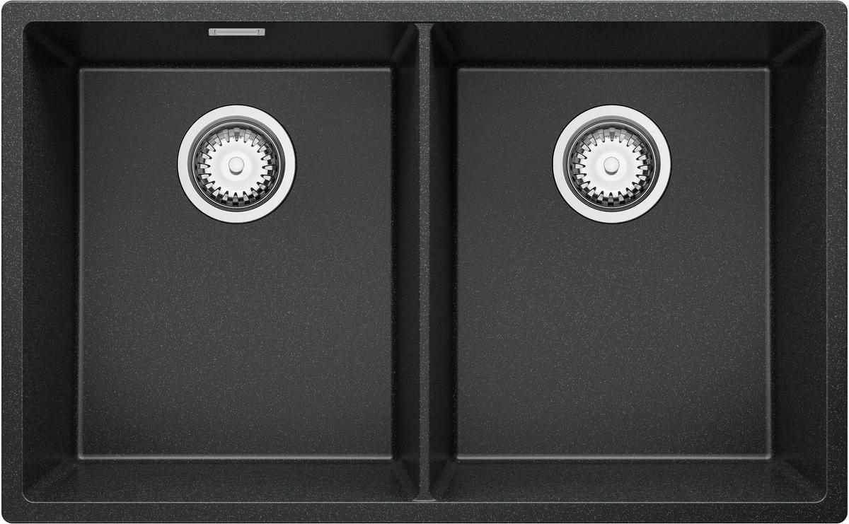 SPÜLBECKEN London Slim Twin, 2-er set Anthrazit 76/47 cm 2 Becken + Ablauf-Set ab 80er Unterschrank - Chromfarben/Anthrazit, Kunststoff (76/20/47cm) - Primagran