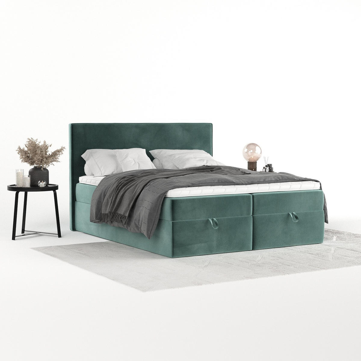 BOXBETT Velma 160/200 cm Türkis im Kronos Stoff - Türkis/Schwarz, Holz/Holzwerkstoff (160/200cm) - AltaBeds