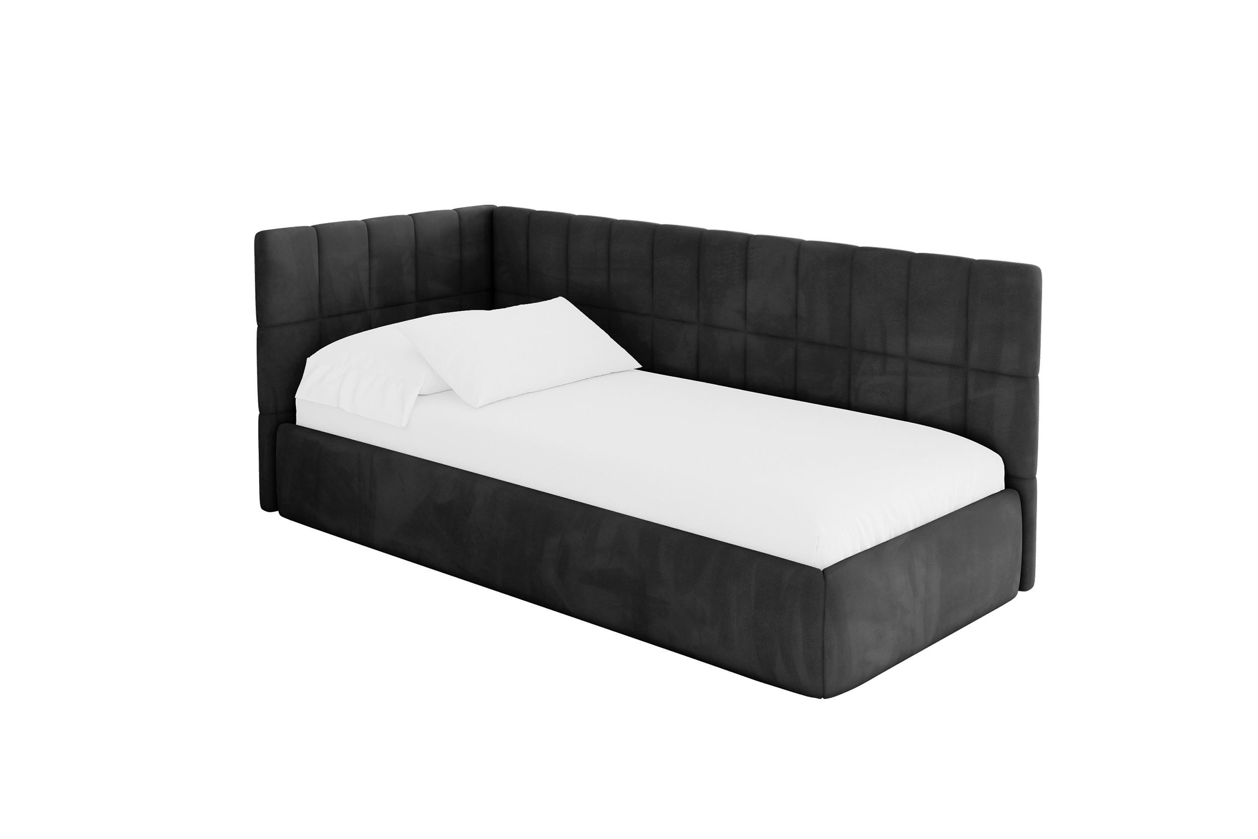 EINZELLBETT Jugendbett mit Bettkasten, Rechts - TULY 100x200 Schwarz - Anthrazit, Holzwerkstoff/Textil (100/200cm) - ALTDECOR