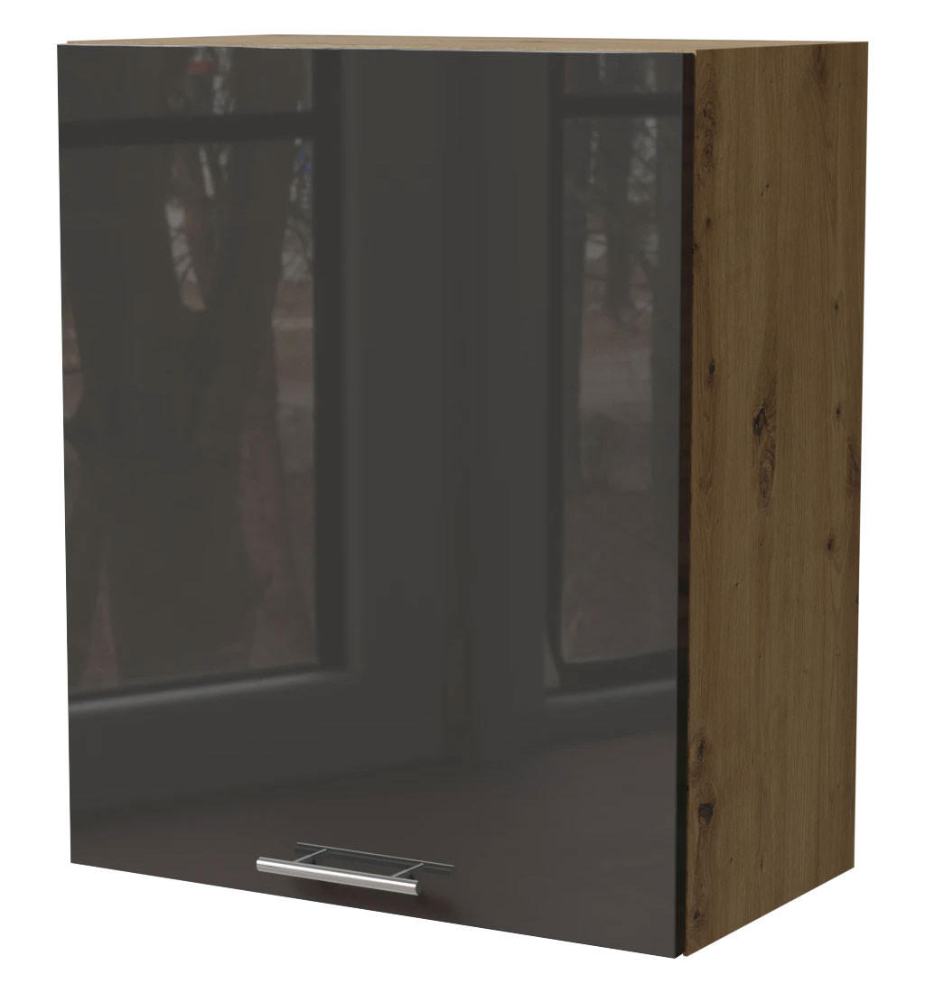 KÜCHENHÄNGESCHRANK Essen W2/60 Graphit Hochglanz / Eiche Artisan Matt 60 / 32,5 / 72cm - Graphitfarben/Eiche Artisan, Holz/Holzwerkstoff (60/72/32.5cm) - Feldmann-Wohnen