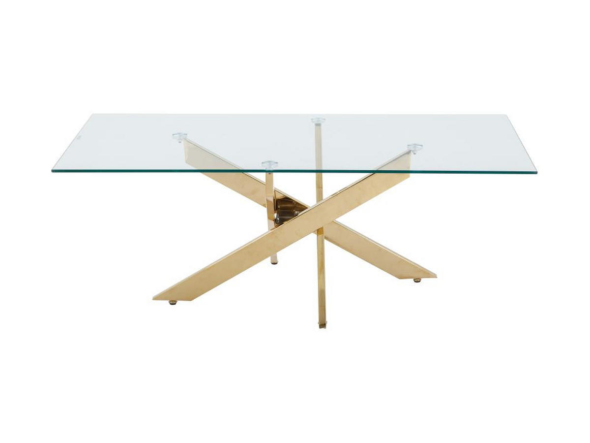 COUCHTISCH - Sicherheitsglas & Goldfarbenes Metall - Transparent - COSIMA - Goldfarben, Glas (120/60/45cm) - Vente-Unique