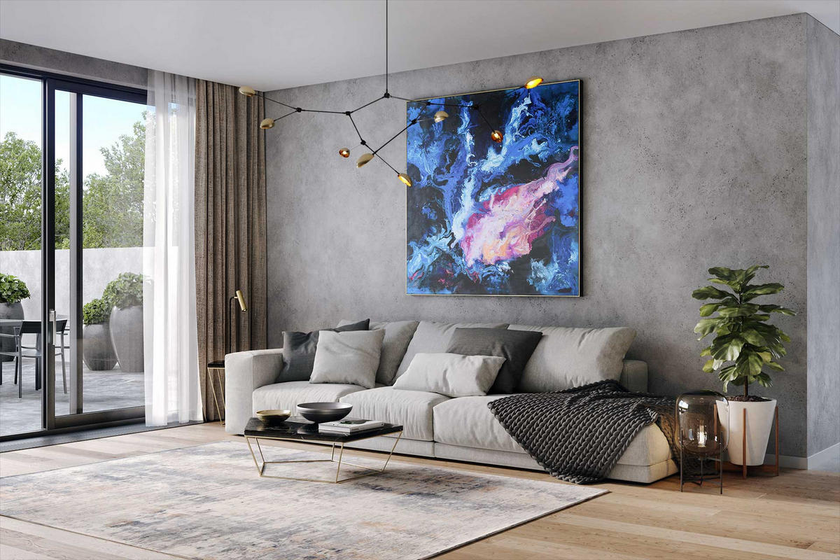 XXL ÖLGEMÄLDE Blau 150/150 cm - Blau/Pink, Textil (150/150cm) - KUNSTLOFT