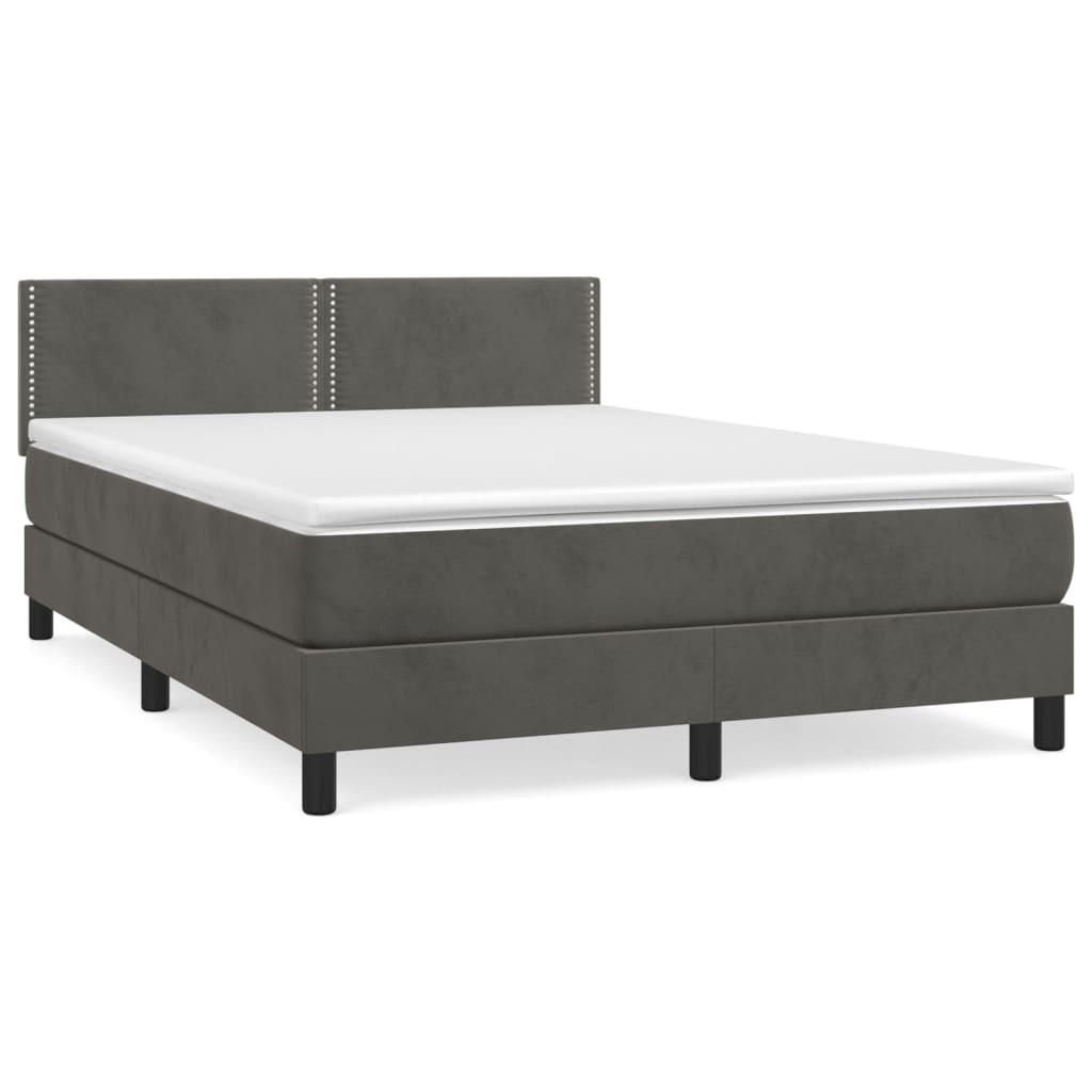 BOXBETT Mit Matratze Dunkelgrau 140/200 Cm Samt - Weiß, Textil (140/200cm) - vidaXL