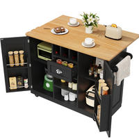 KÜCHENINSEL 140/93,5/40 cm Schwarz aus MDF und Metall mit klappbaren Seitenwänden - Schwarz, Holzwerkstoff (40/93.5/140cm) - OKMYHOME
