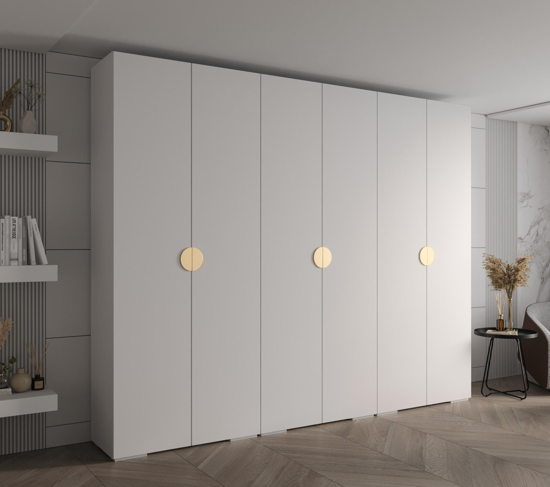 DREHTÜRENSCHRANK 236.7/300/47 6-türig - Goldfarben/Weiß, Holz/Metall (300/236.7/47cm) - Abiks Möbel