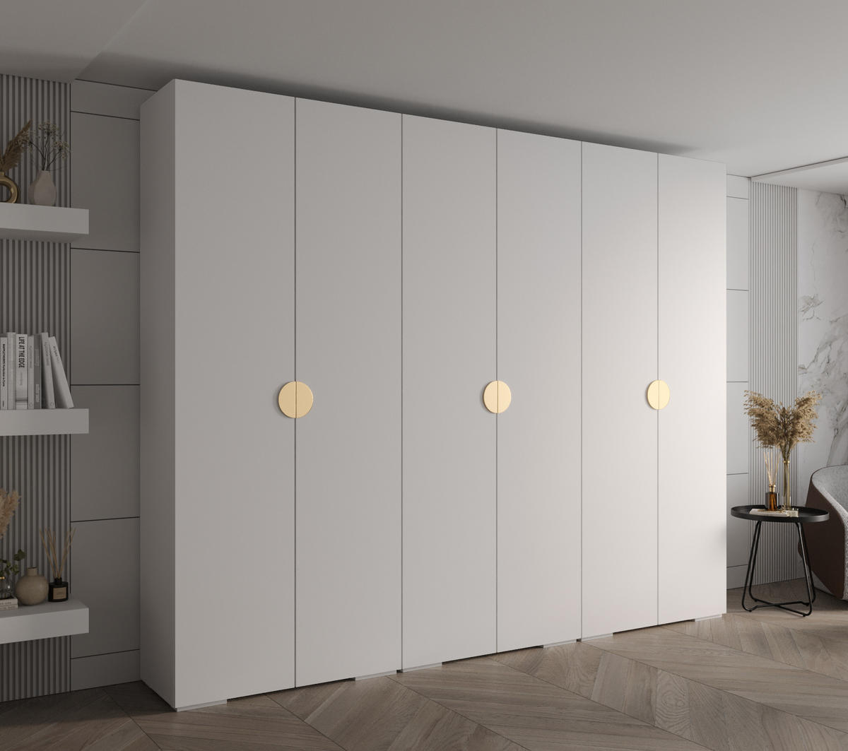 DREHTÜRENSCHRANK 236.7/300/47 6-türig - Goldfarben/Weiß, Holz/Metall (300/236.7/47cm) - Abiks Möbel