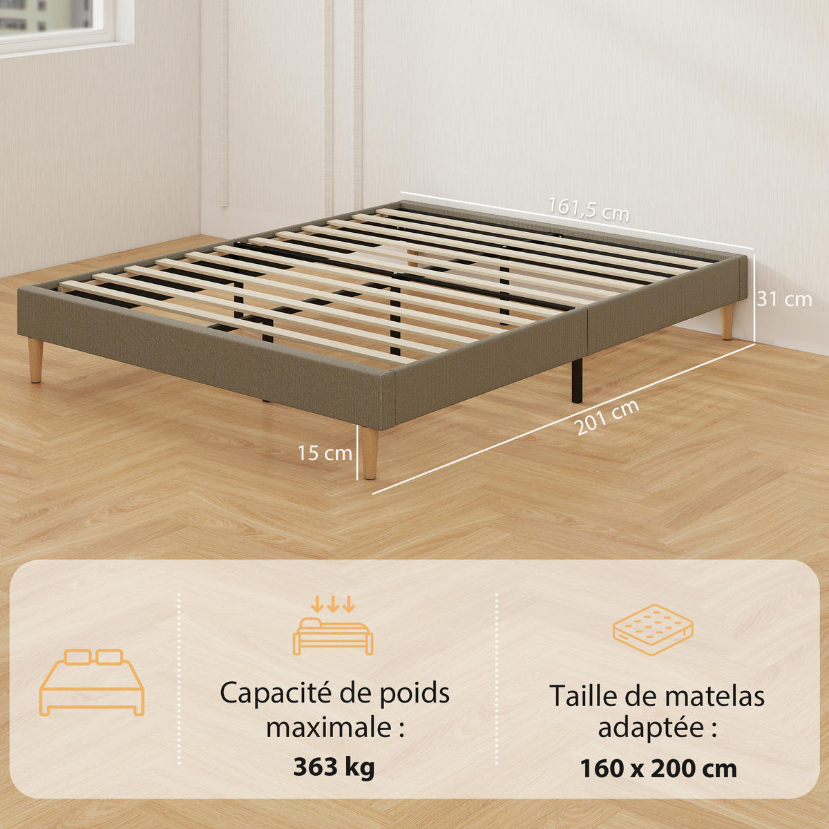 BETT 160x200 cm DE-14652 mit gepolstertem Rippenvelours Grau - Grau, Textil (160/200cm) - ComfortXL