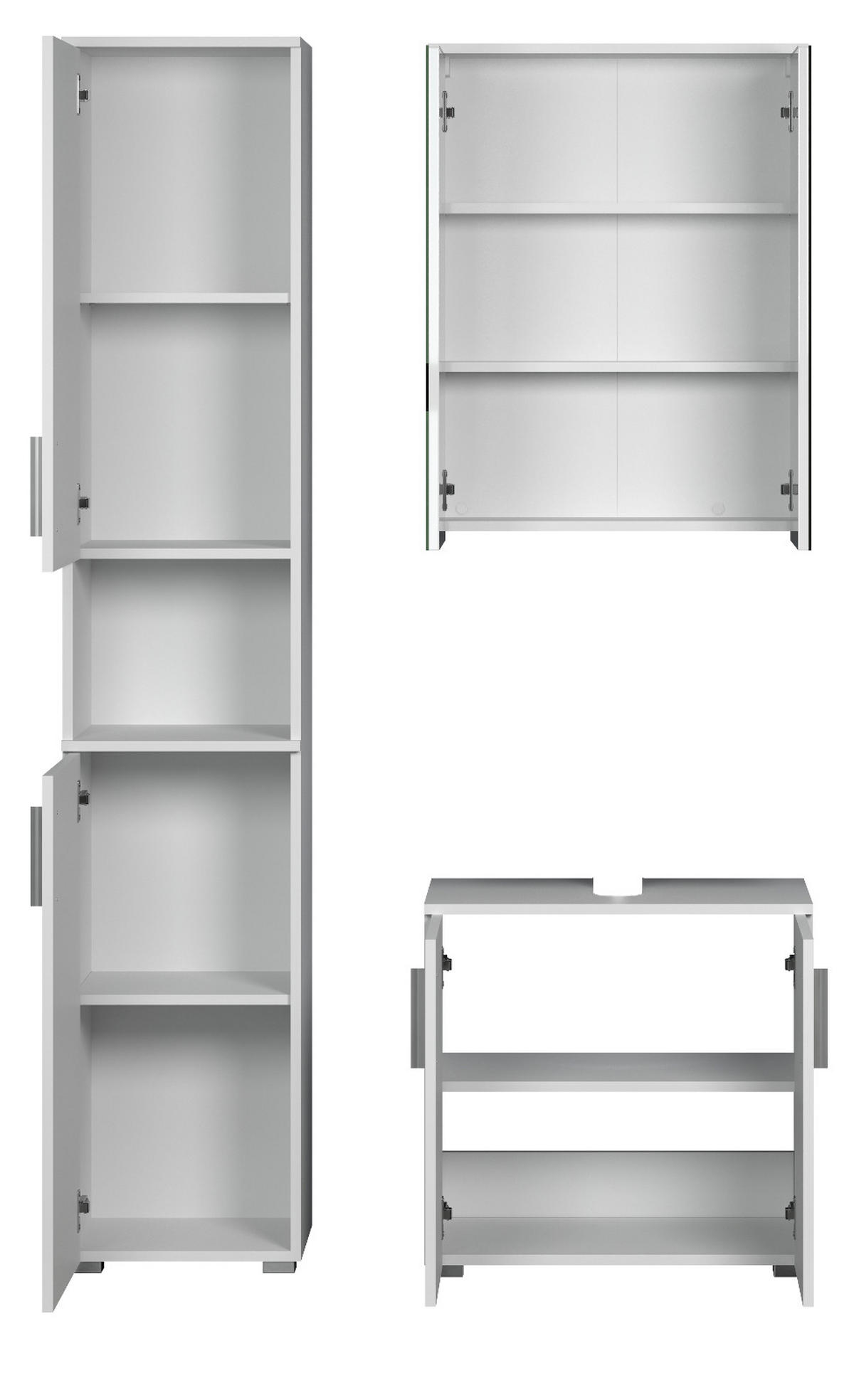 BADMÖBEL-SET weiß Hochglanz 112 x 192 cm, Badezimmer Schränke mit viel Stauraum - Weiß Hochglanz/Silberfarben, Holzwerkstoff/Kunststoff (112/192/32cm) - Top.Furn