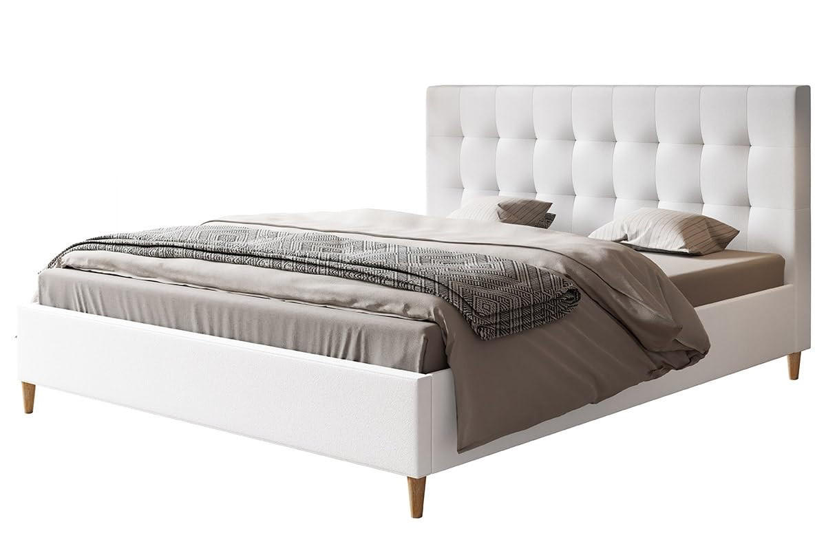 POLSTERBETT LUX Rio mit Kopfteil, 180 x 200 cm, Doppelbett mit Lattenrost aus Holz, Kunstleder Weiß, Füße in Farbe: Braun - Weiß, Holz/Textil (180/200cm) - Alpi-Möbel