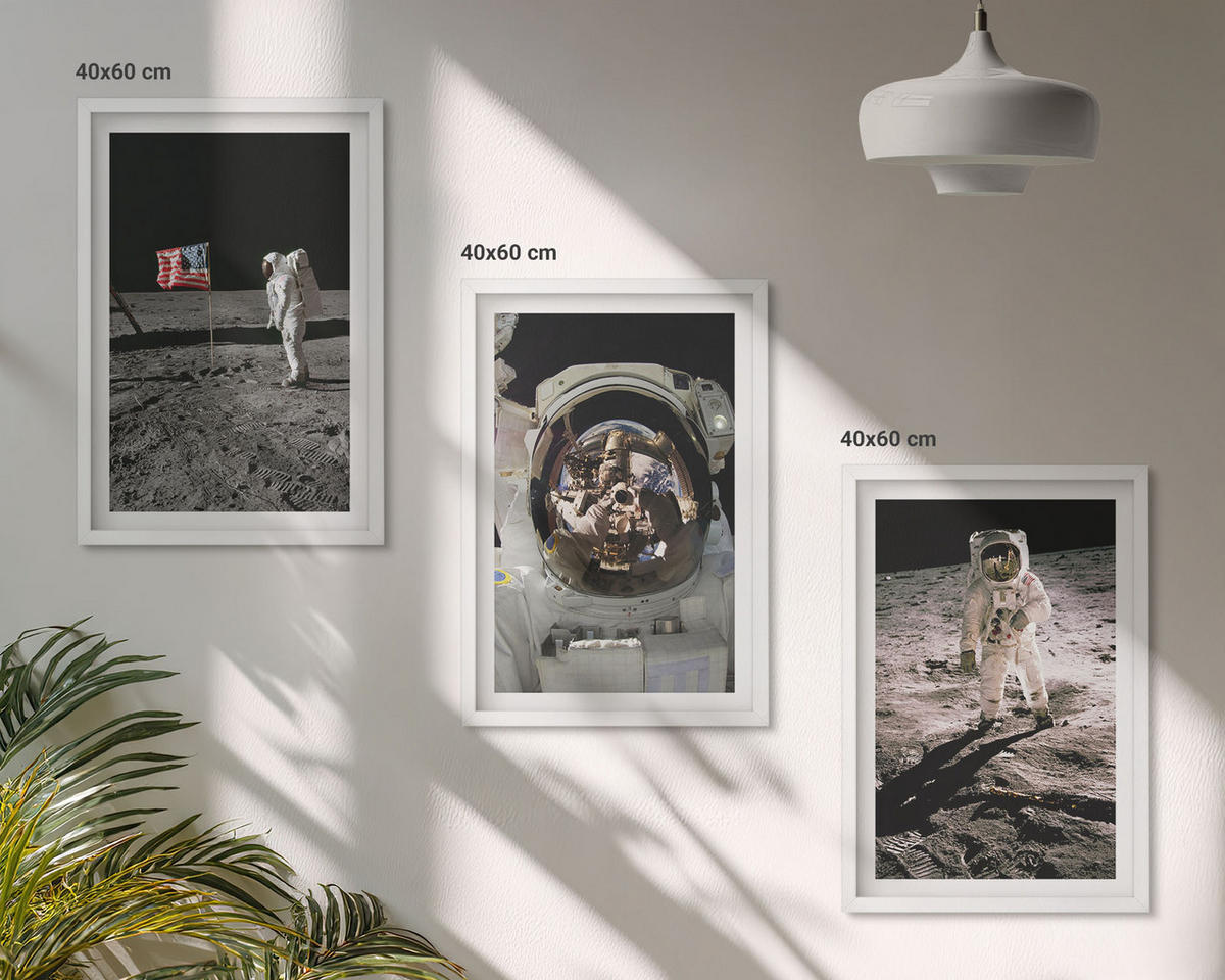 WANDBILDER 3er-Set - 40x60 cm Weißer Rahmen - NASA-Mondlandung - Weiß, Kunststoff (40/60cm) - ArtPrintCave