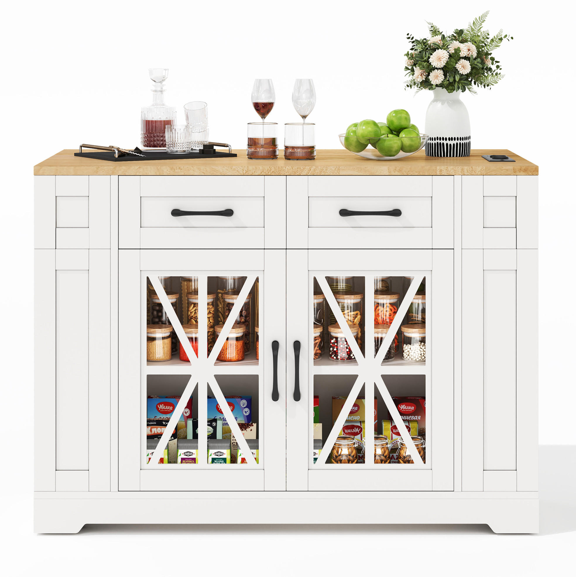 KÜCHENINSEL mit Klapptisch 120 cm Weiß/Natur - Weiß, Holz (65/92/120cm) - Beauniv