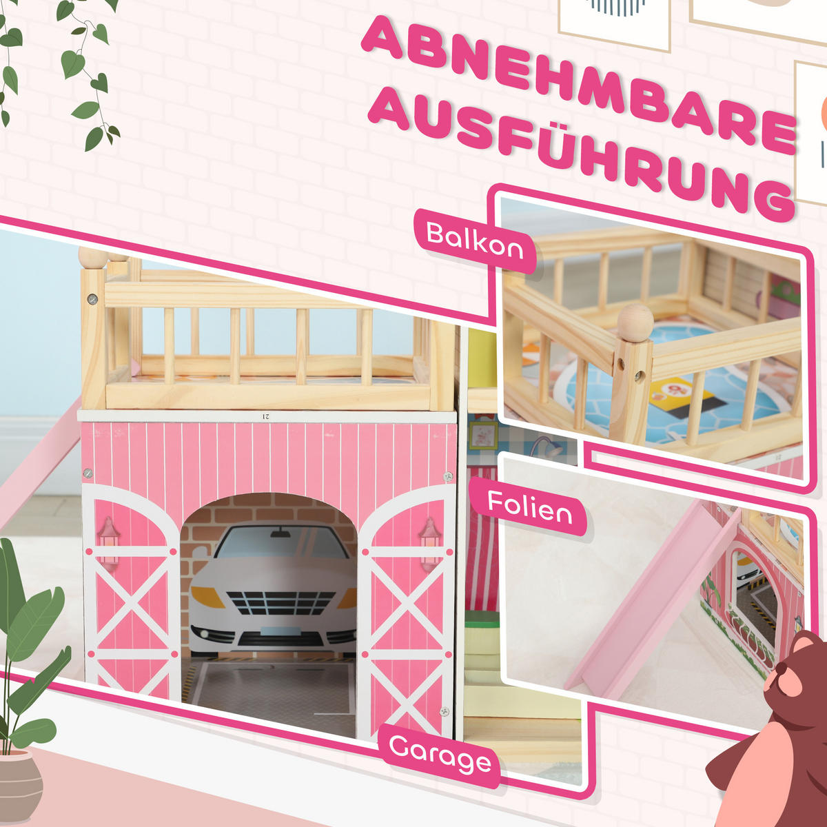 PUPPENHAUS - Rosa, Holzwerkstoff (32/92.1/114.5cm) - AIYAPLAY