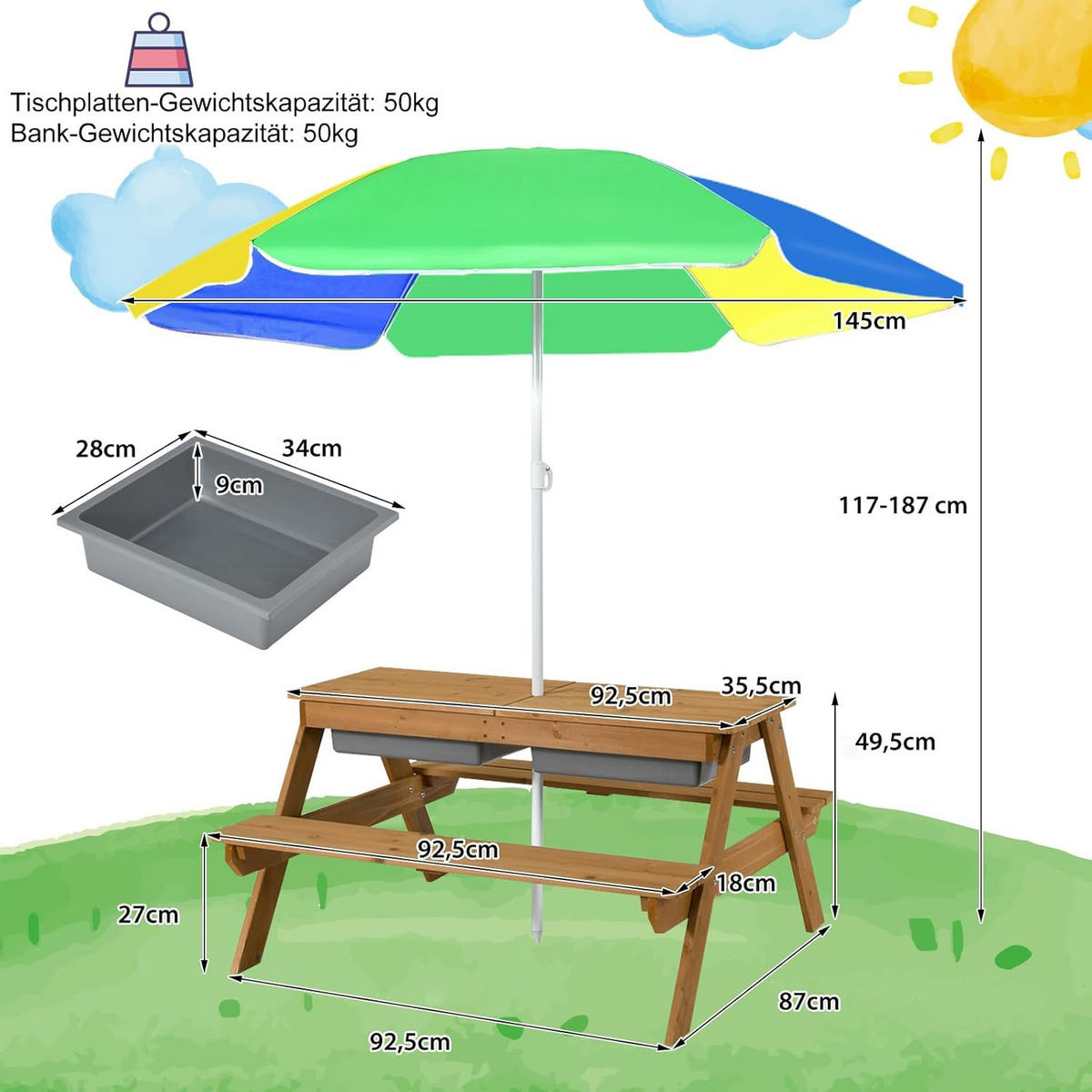 PIKNIKOVÝ STŮL 50 cm žlutý - žlutá, dřevo - COSTWAY