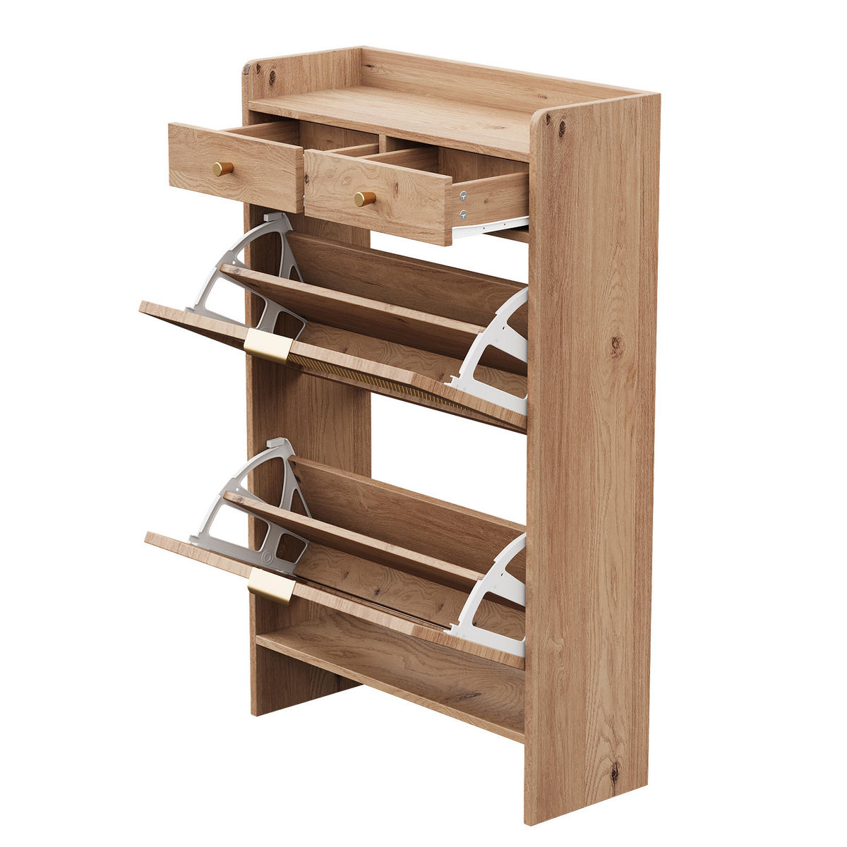 SCHUHSCHRANK 65x25x106cm Holzoptik mit Rattan-Doppeltüren - Naturfarben, Holzwerkstoff (65/106/25cm) - FLIEKS