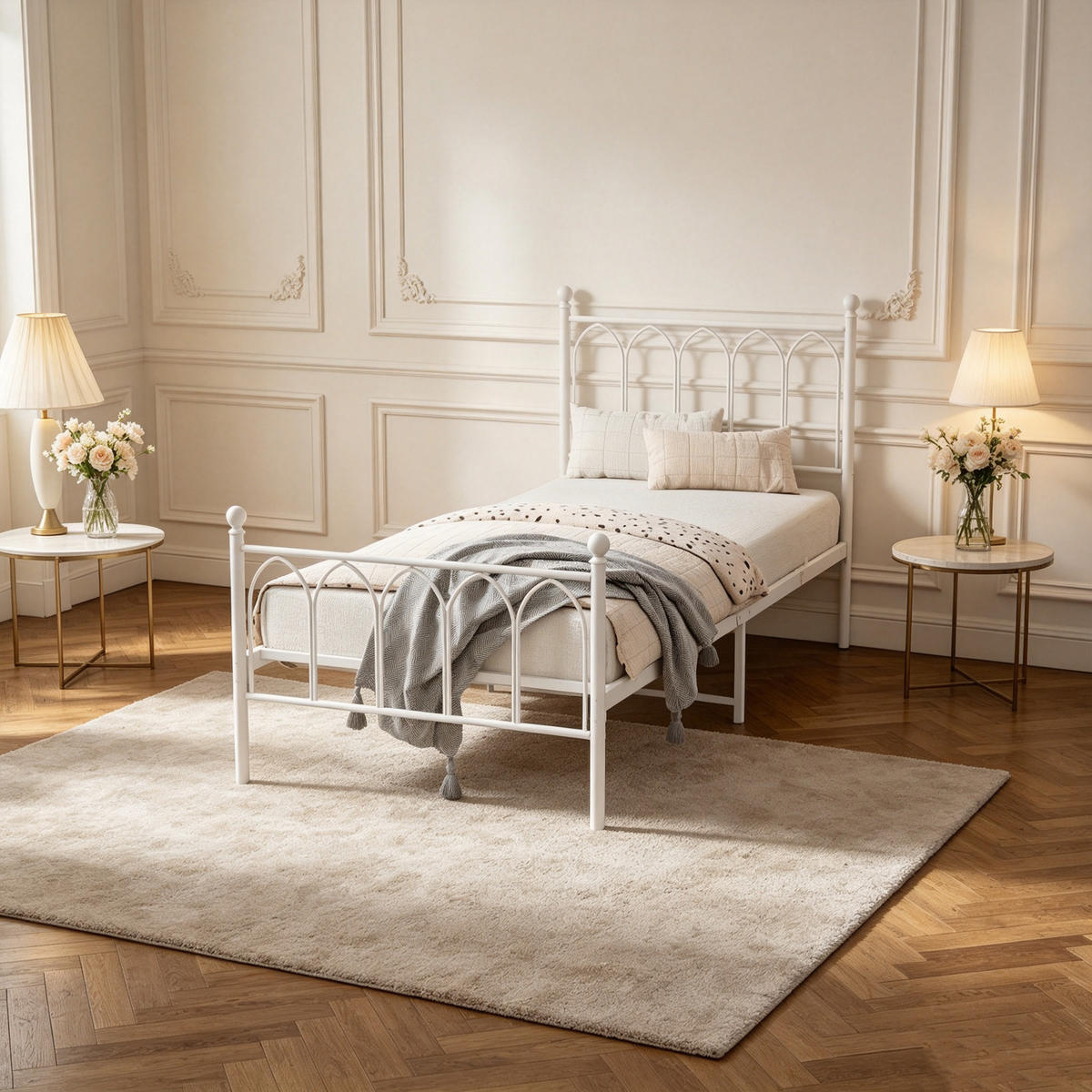 METALLBETT 90/200 cm Weiß mit Stauraum und Stahlrahmen - Weiß, Metall (90/200cm) - OKMYHOME
