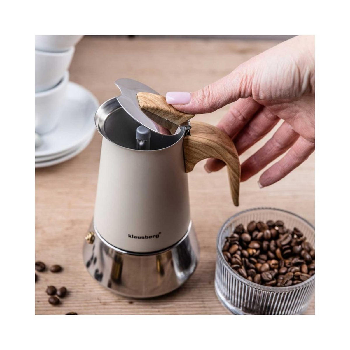 ESPRESSOKOCHER Creme 13.2/10.3/16.4 cm KB7994 - Creme, Metall (10.3/16.4/13.2cm) - Klausberg 