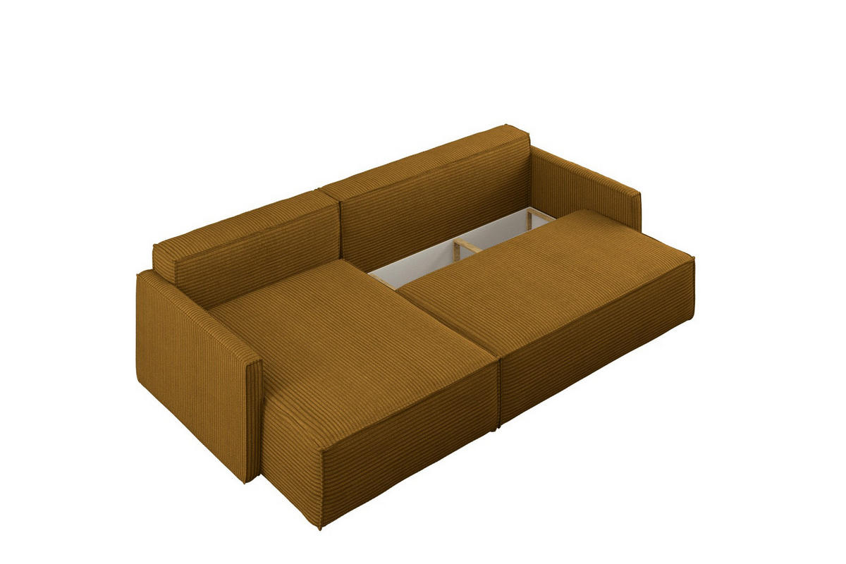 SCHLAFSOFA Carlos, Ecksofa L-Form mit schlaffunktion und bettkasten Stoff Poso Senffarbe Links - Currygelb, Holz (142/83/250cm) - Kaiser Möbel