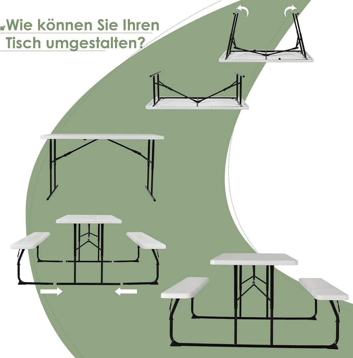 PICKNICKTISCH Klappbarer Weiß - Weiß, Metall - COSTWAY