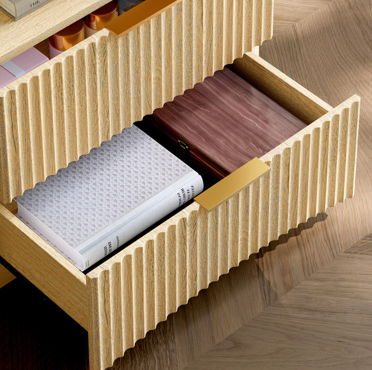 NACHTTISCH 58/64/38 cm Eiche aus MDF mit 3 Schubladen - Braun, Holzwerkstoff (58/64/38cm) - OKMYHOME