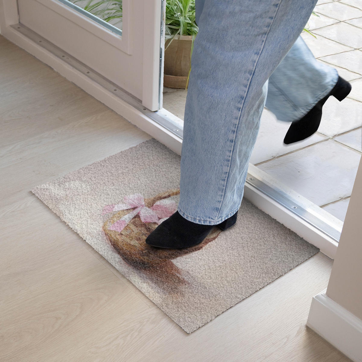 FUSSMATTE Korb - Eier - Rosa 60x40 cm - Beige, Kunststoff (40/60cm) - MuchoWow