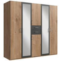 KLEIDERSCHRANK Diver Plankeneiche / graphit 225 / 58 / 207cm - Eichefarben/Graphitfarben, Holz/Holzwerkstoff (225/207/58cm) - Wimex