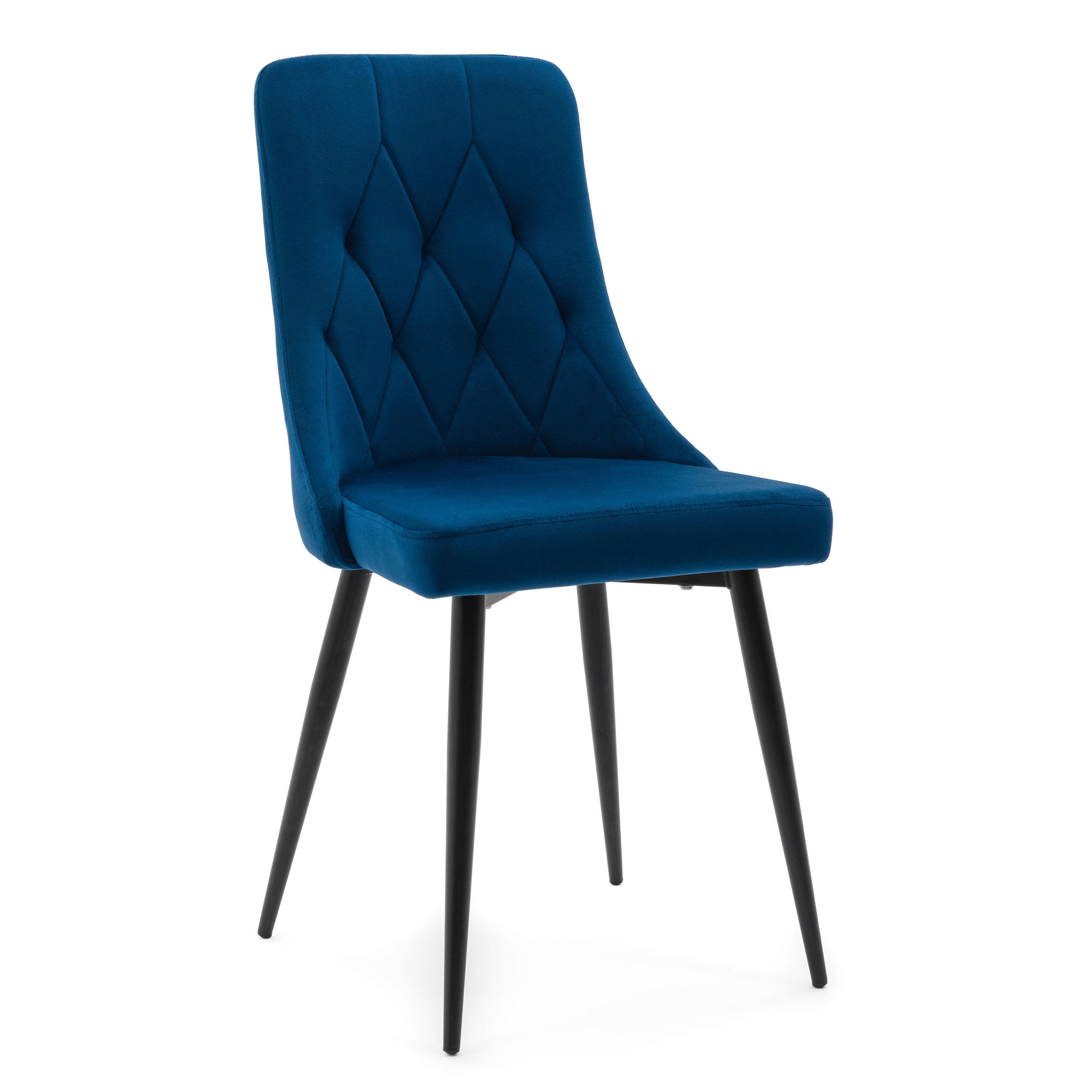 STUHL CAREN gepolstert mit Steppung - dunkel blau - Samt Velours - Schwarz/Dunkelblau, Metall (50/94/65cm) - NEW HOME