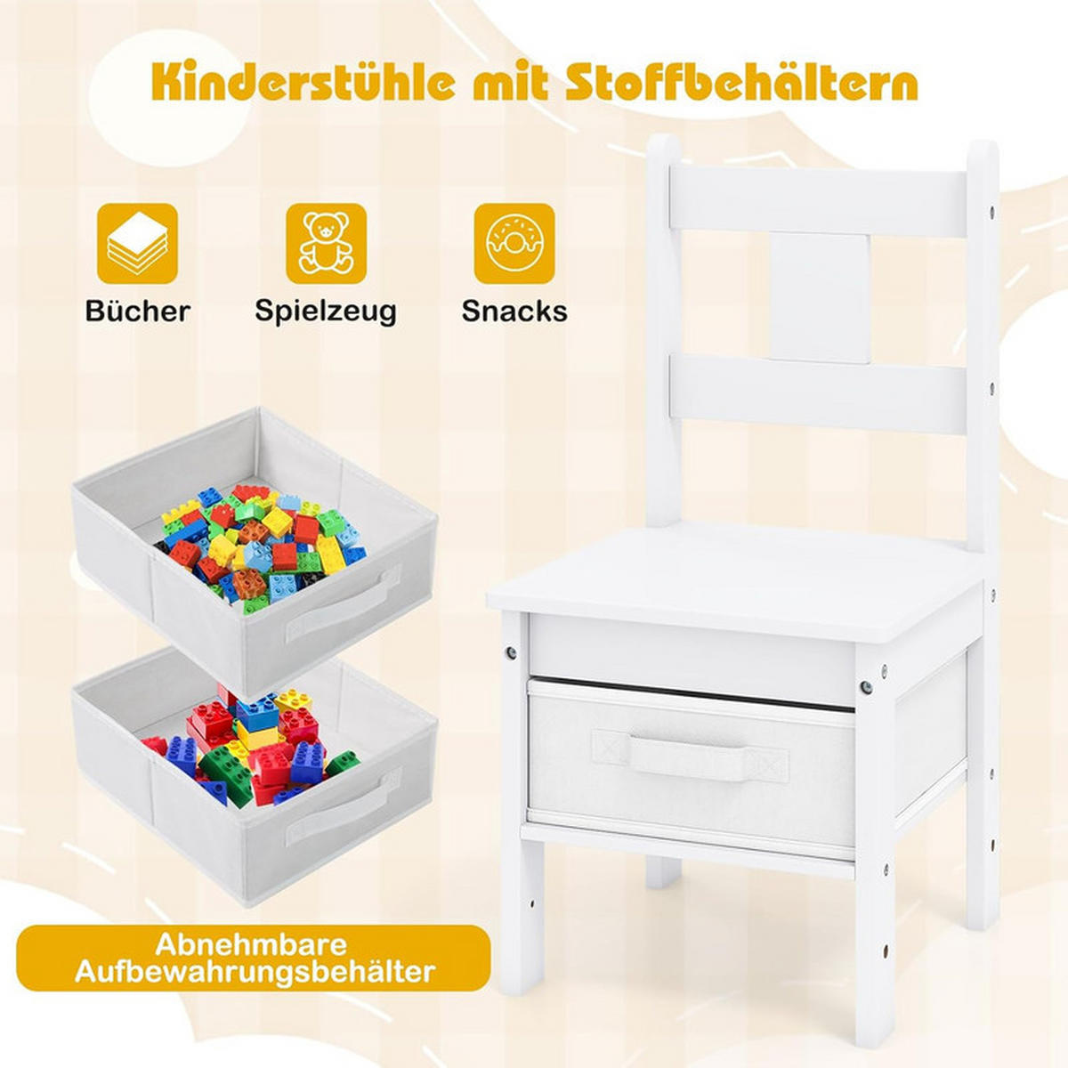 KINDERTISCH mit stuhl weiß(3-tlg) - Weiß, Holzwerkstoff (80/59/52cm) - COSTWAY