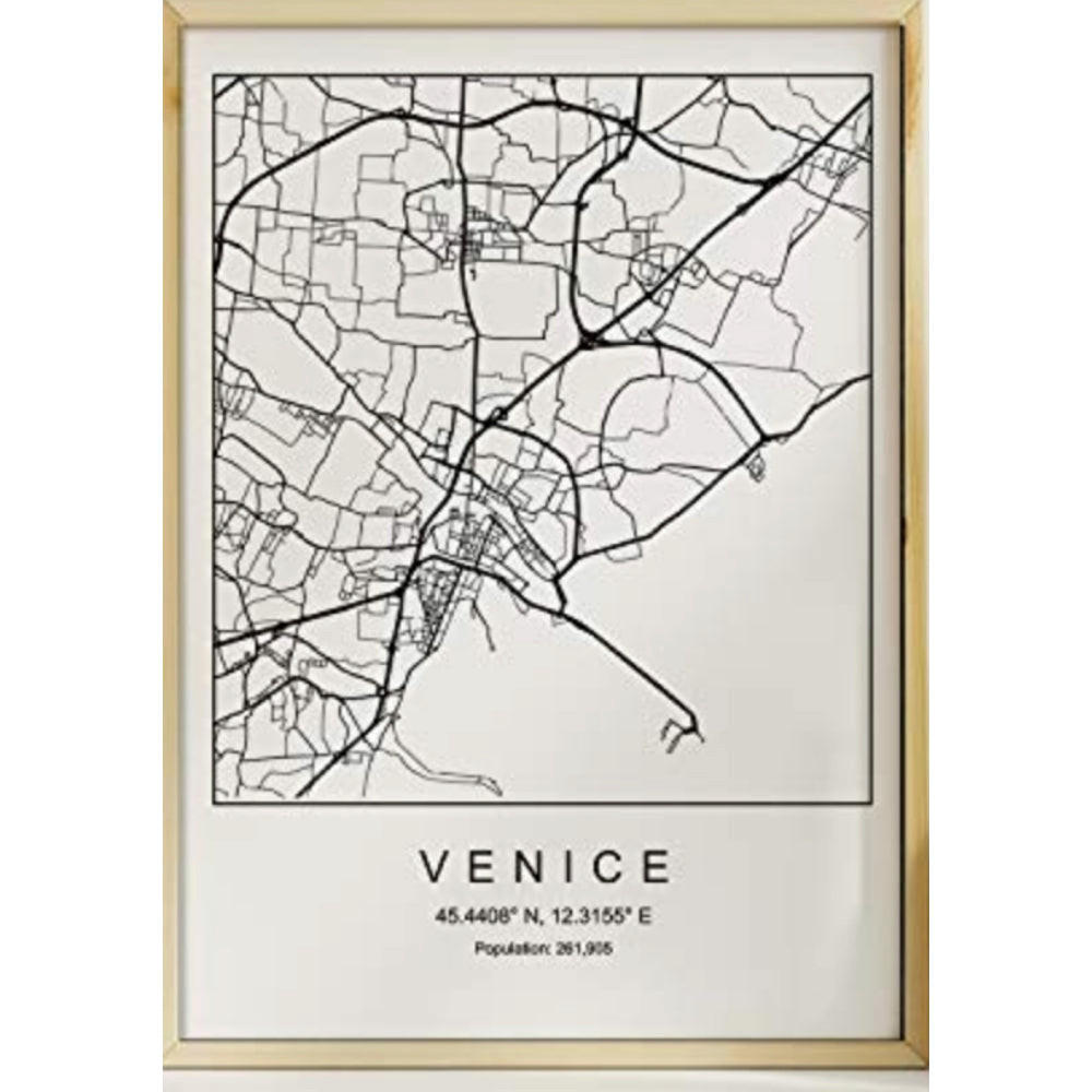 POSTER Venedig Minimalistische Stadtplanen A3 Rahmenlos - Klar, Papier (29.7/5/42cm) - Nacnic