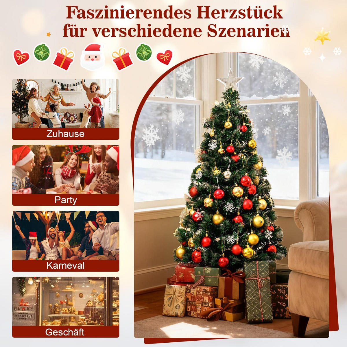 WEIHNACHTSBAUM Tannenform mit 8 Lichtmodi 120 cm warmweiße Glasfaser - Grün, Metall (120cm) - COSTWAY