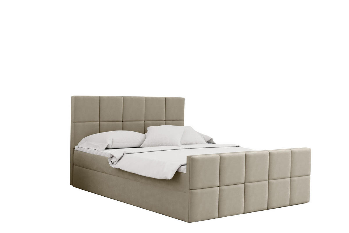 BOXBETT mit Bettkasten und Matratze Topper HANA Stoff Matt Velvet Beige 120x200 cm H3-Bonell - Beige, Holz/Textil (120/200cm) - Kaiser Möbel