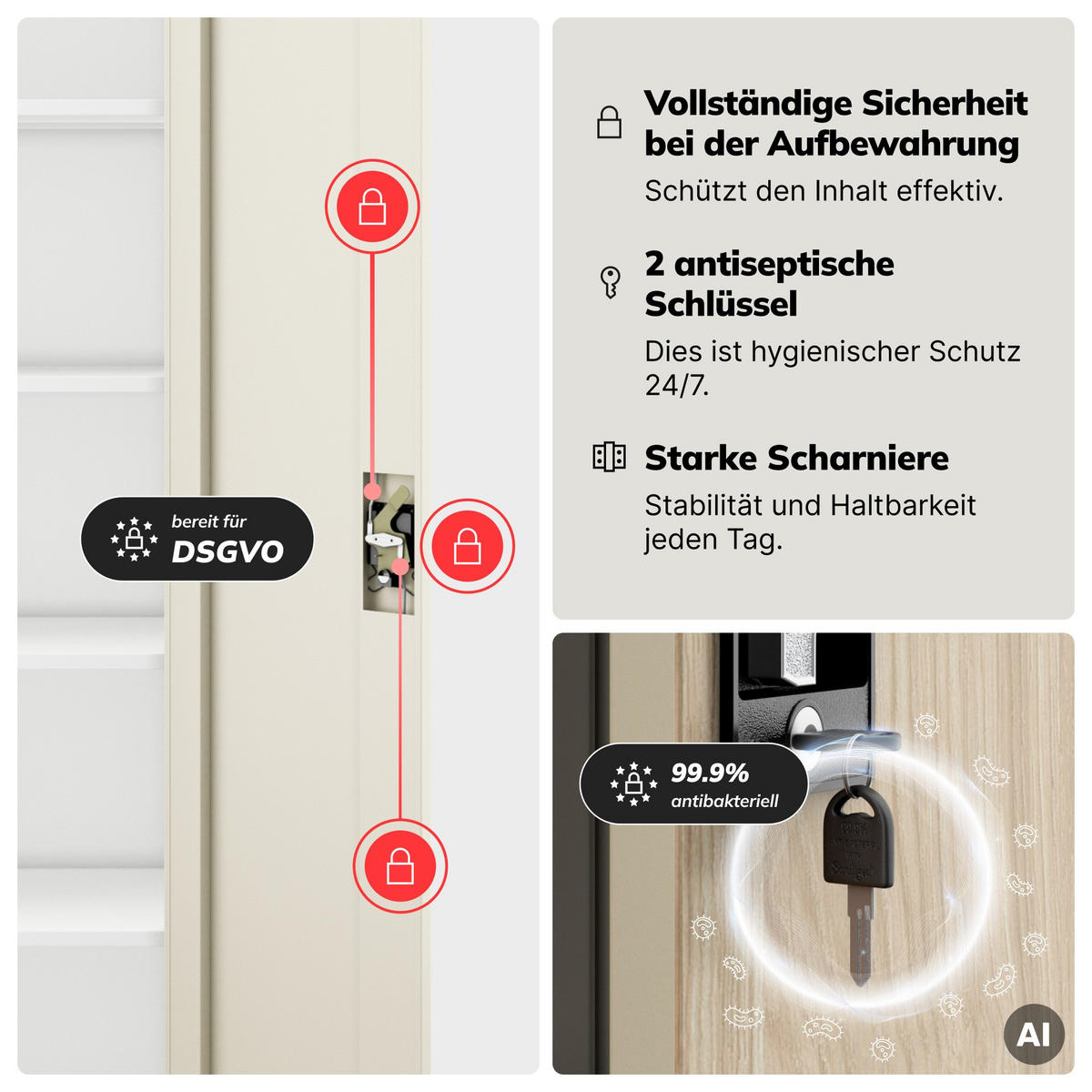 AKTENSCHRANK ALEX - Beige/Weiß, Metall (45/185/40cm) - Jan Nowak