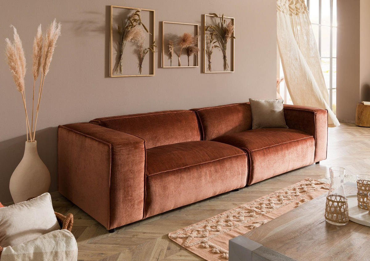 SOFA 3-Sitzer 286x103x69 Cord kupfer VALENCIA - Rot, Holzwerkstoff (286/69/103cm) - Massivmoebel24