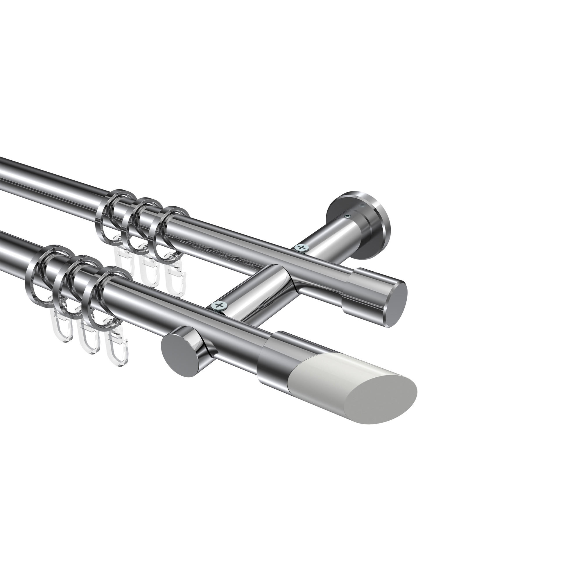 GARDINENSTANGEN-SET Platon Verano 540 cm (geteilt in 3 x 180 cm), 2-läufig, 20 mm Ø Chrom - Chromfarben/Weiß, Metall (540cm) - INTERDECO