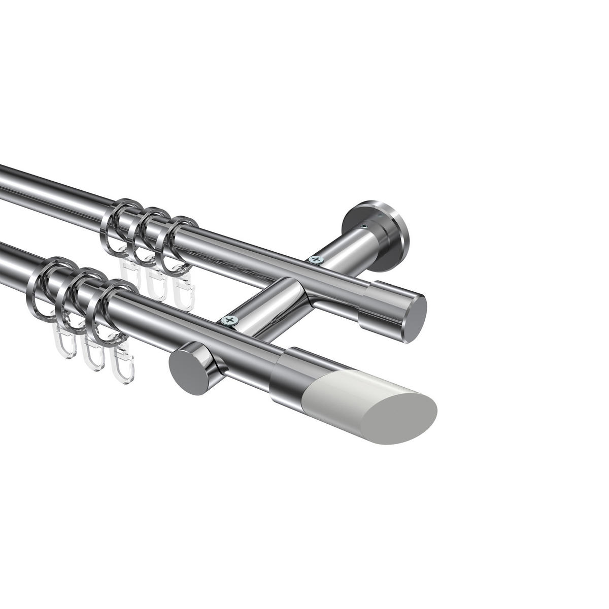 GARDINENSTANGEN-SET Platon Verano 540 cm (geteilt in 3 x 180 cm), 2-läufig, 20 mm Ø Chrom - Chromfarben/Weiß, Metall (540cm) - INTERDECO