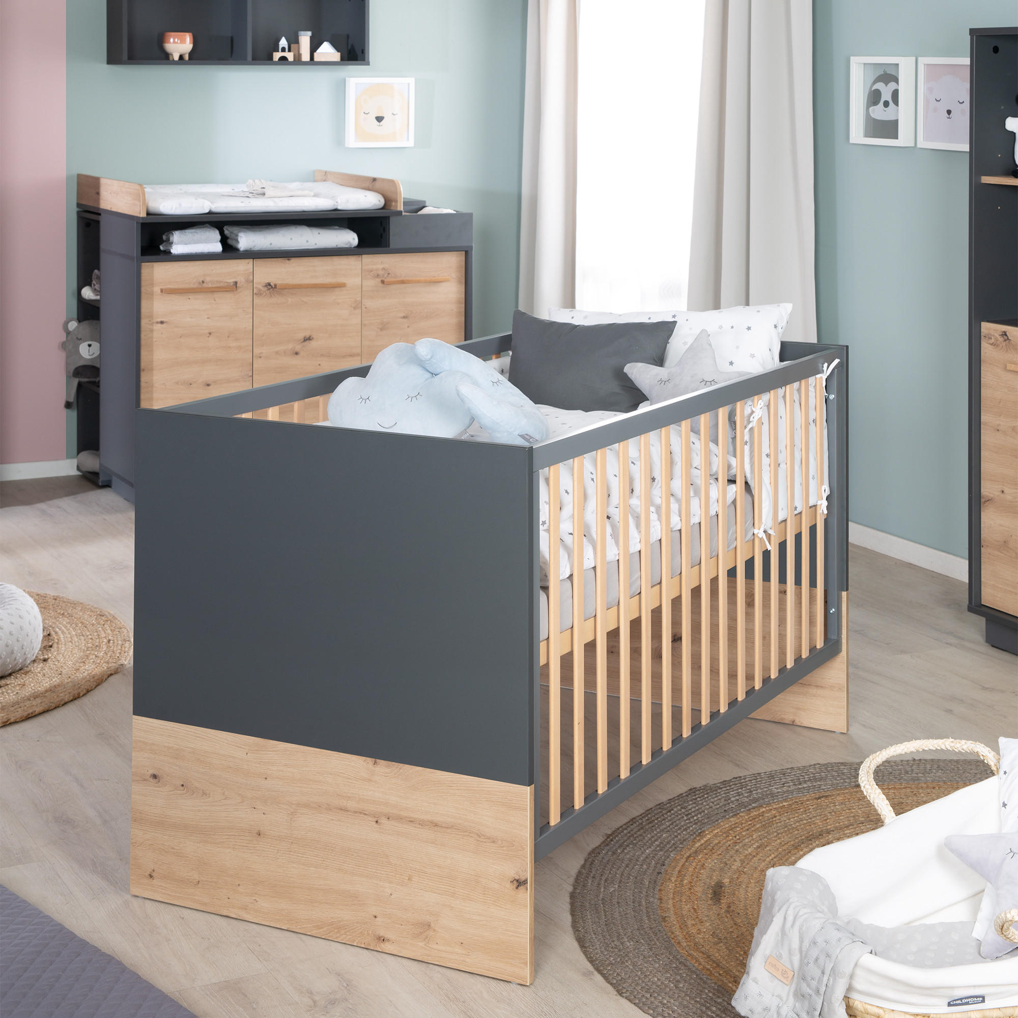 BABYBETT Lenn 70 x 140 cm - Anthrazit, Holzwerkstoff (70/140cm) - Roba