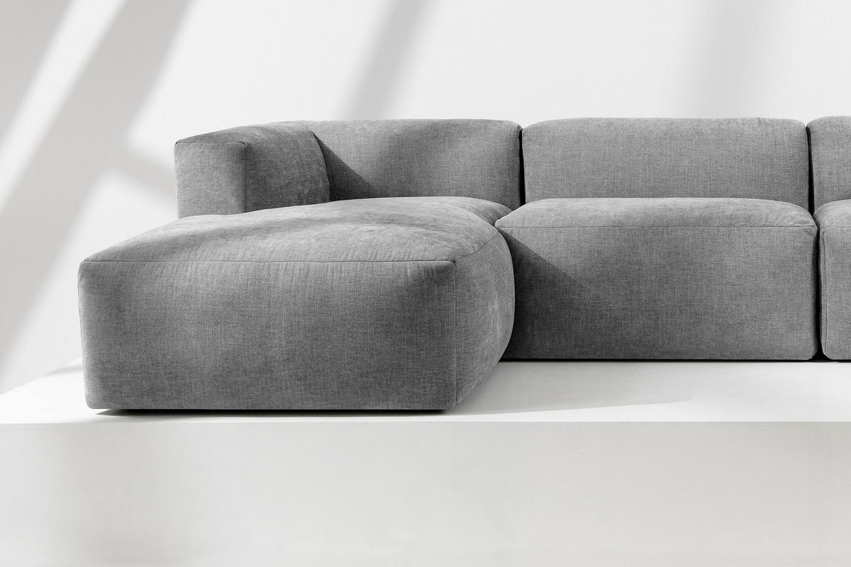 ECKMODULSOFA-LINKS BUFFO 6-Sitzer mit extrem weicher Sitzfläche, Gewebestoff, hell aschfahl - Hellgrau, Textil (377/180cm) - KONSIMO®
