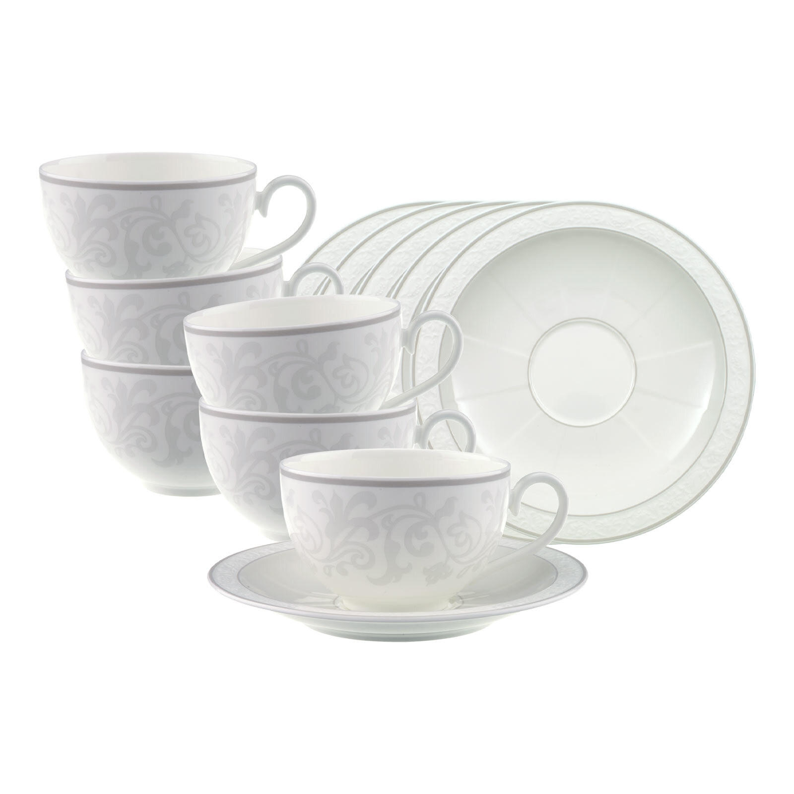 CAPPUCCINOTASSEN MIT UNTERTASSEN Gray Pearl weiß 310 ml 6er Set - Weiß, Keramik (0.31L) - Villeroy & Boch